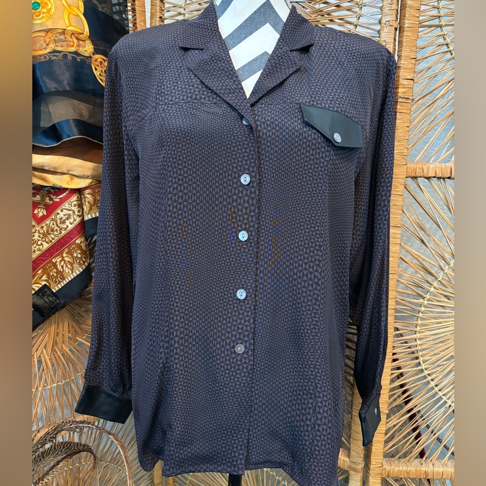 Vintage NWT 1980s Paolo Santini retro geo print silk blouse